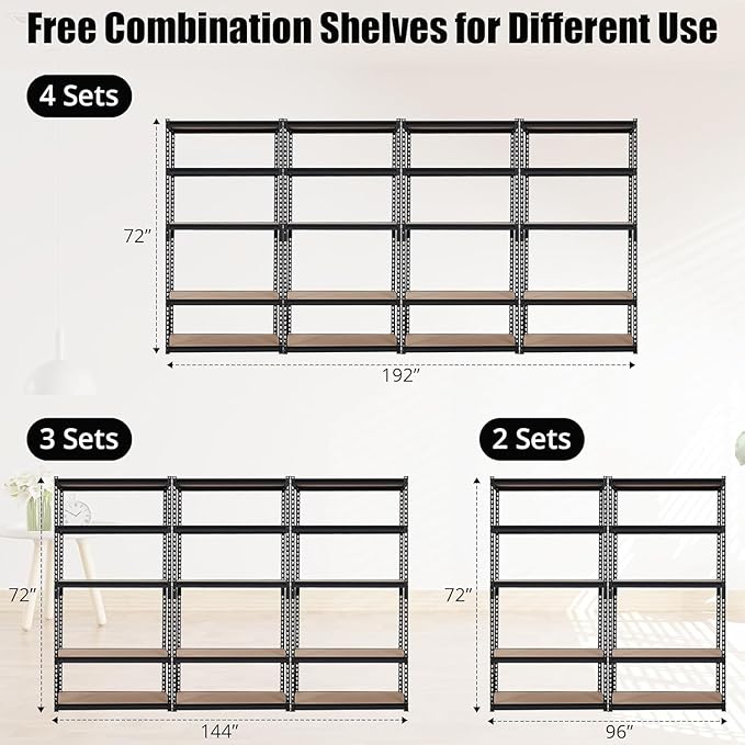 PeakPursuit Storage Shelving Unit, 5-Tier Adjustable Metal Storage Shelves, 48" L x 18" W x 72" H Heavy Duty Garage Storage Shelves for Kitchen Pantry Basement Bathroom Laundry