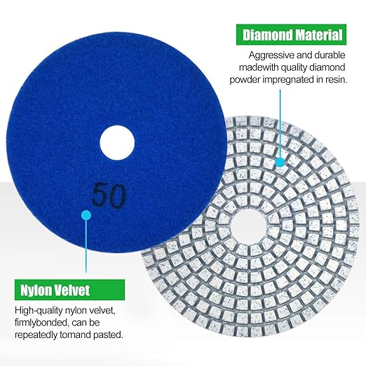 16PCS Wet Dry Diamond Polishing Pad Kit, 4 Inch Diamond Sanding Pad 30-6000 Grit with 5/8''-11 Thread Backer Plate for Concrete Marble Quartz Granite Countertop Stone & Tile Polishing