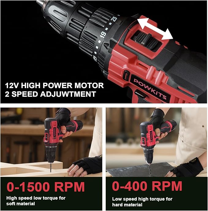 Cordless Drill Tool Set: 12V Power Drill Tool Kit with Laser Level, Battery & Charger, 142Pcs Home Hand Repair Tools Box, Portable Household Basic Drills Case for Men & Women, Red