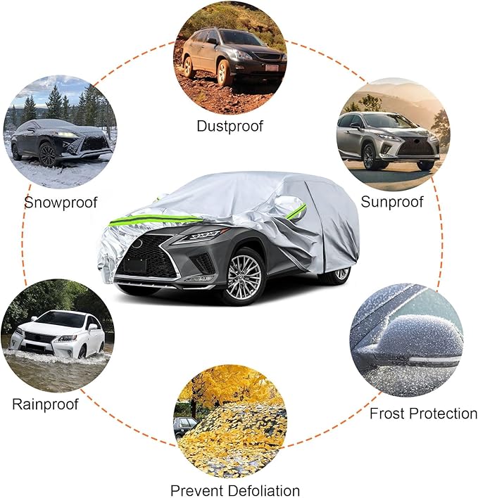 Waterproof Car Covers Replace for 2008-2025 Lexus RX350 RX450H, 6 Layers All Weather Custom-fit Car Cover with Zipper Door & Windproof Bands for Snow Rain Dust Hail Protection (RX)