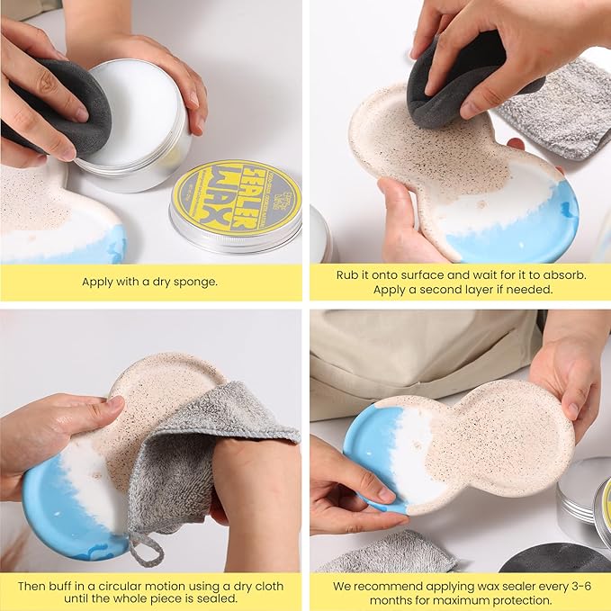 BOOWAN NICOLE Paste Sealer Wax with Carnauba and Beeswax - Clear - Perfect for Wood Stone Concrete Jesmonite, Food-Grade Waterproof