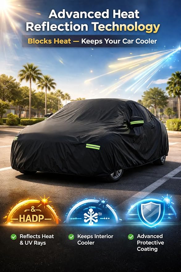 Car Cover Waterproof All Weather for Automobiles, Outdoor Full Exterior Sedan Covers Black(Suggest Car Length from 186"-193")