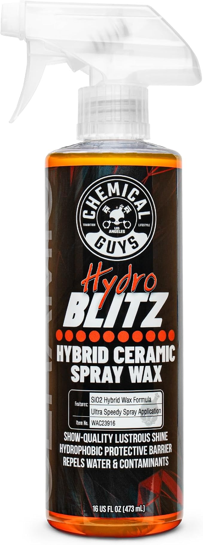 Chemical Guys HydroBlitz Ceramic Spray Wax with Carnauba - Hybrid Car Wax Spray Formula for Cars, Trucks, SUVs and RVs, Boosts Gloss, Protection & Water Beading on Paint, Glass and Wheels, 16 fl oz