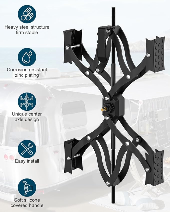 Black X-Shape Wheel Chocks Stabilizer XL [Extended Allow Drill Adjust], Double Sets 4'' to 17'' RV Tire Stabilizers Locked Chocks for Campers Travel Trailers Trucks, Wheel Scissor with Wrench
