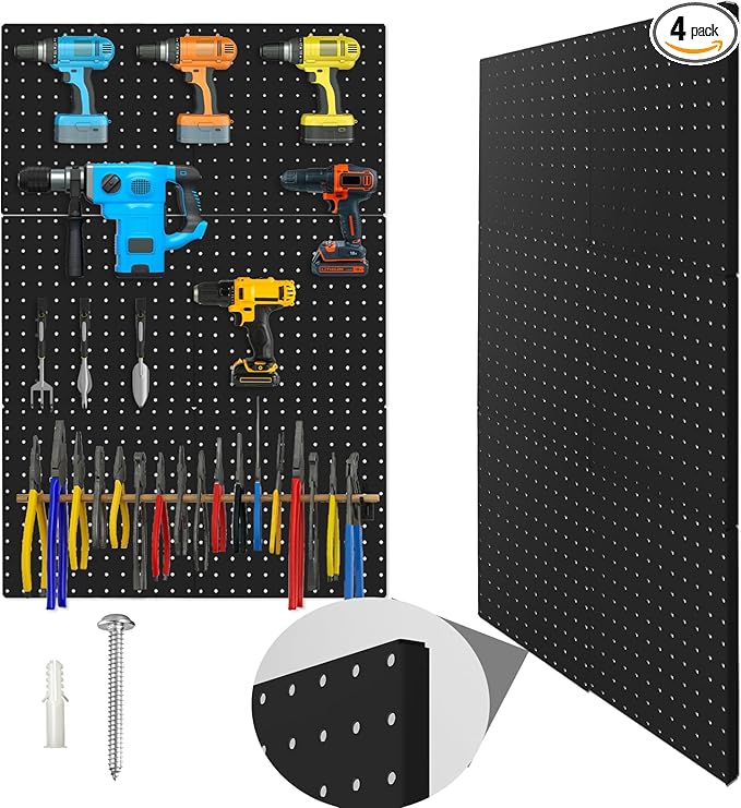 Peg Board, 6 Pack 12"x12" Black Metal Pegboard Panels Pegboards Wall Organizer with Bent Frame Large Heavy Duty Peg Board for Walls Home, Garage Tool Storage, Workbench, Craft Room, Kitchen