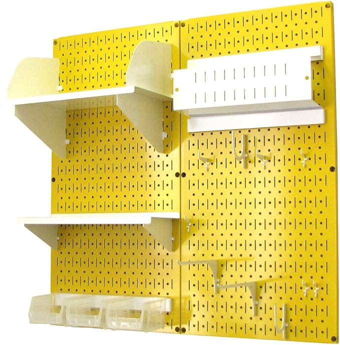Wall Control Craft & Hobby Pegboard Organizer Storage Kit with Yellow Pegboard and White Accessories