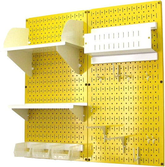 Wall Control Craft & Hobby Pegboard Organizer Storage Kit with Yellow Pegboard and White Accessories