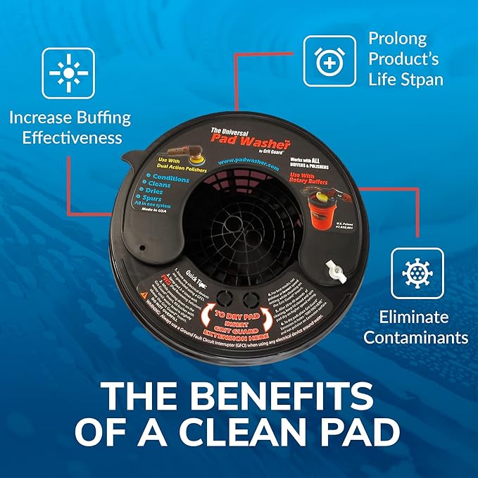 GRIT GUARD Universal Pad Washer Kit - Polishing Pad Cleaner Compatible with Dual Action Rotary and Orbital Polisher Foam, Wool, Microfiber, Felt Disc