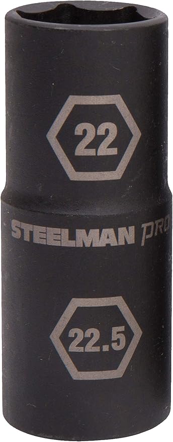 Steelman Pro 1/2-Inch Drive 6-Point Thin Wall 22mm x 22.5mm Double Ended Impact Flip Socket, Durable Corrosion-Resistant Steel, Laser-Etched Callouts