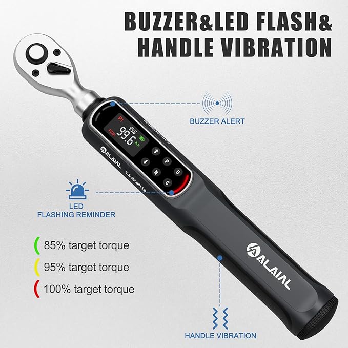 3/8" Digital Torque Wrench 1.5-99.6Ft.Lb/2-135Nm, ±2% Accuracy Electronic Torque Wrench with LED Display, Buzzer & Vibration Alert for Automotive, Car, Motorcycle, Bike Repair, Mechanics, DIY