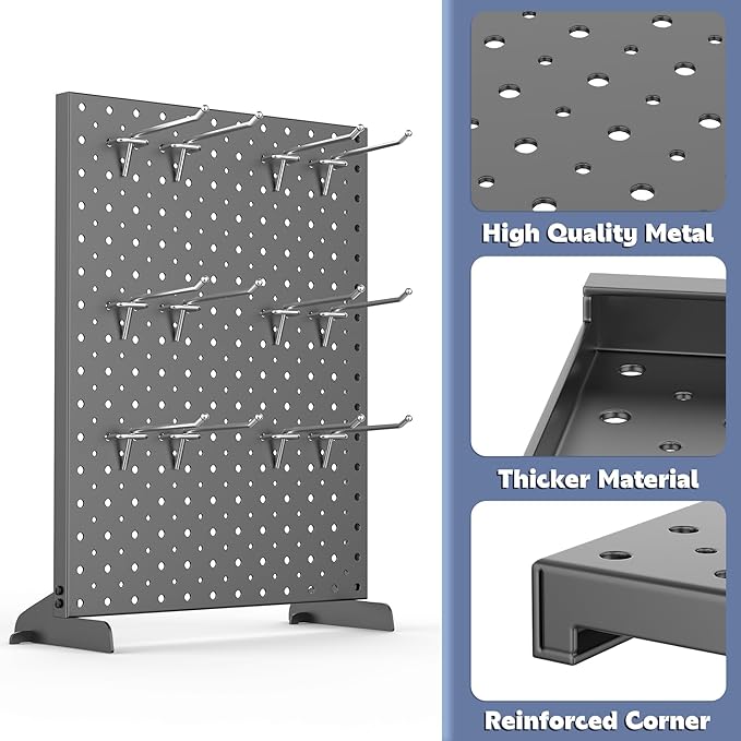 WALMANN Metal Tabletop Pegboard Display Stand for Craft Shows, 12" x 16" Countertop Peg Board with Hooks for Jewelry & Accessories (Black, 2-Pack)