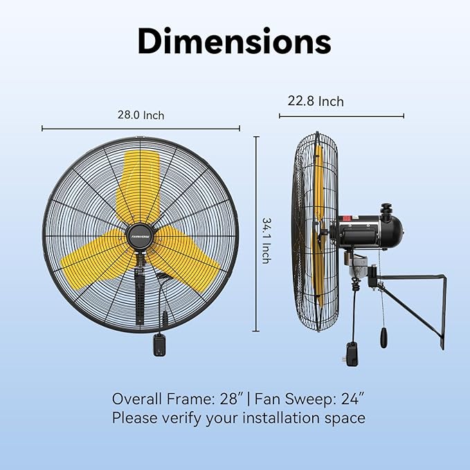 24 Inch Outdoor Waterproof Wall Mount Fan, 9500 CFM Heavy Duty Oscillating Commercial Metal Fan with Totally Enclosed Motor & GFCI Plug for Patio, Barn & Garage (UL Listed)