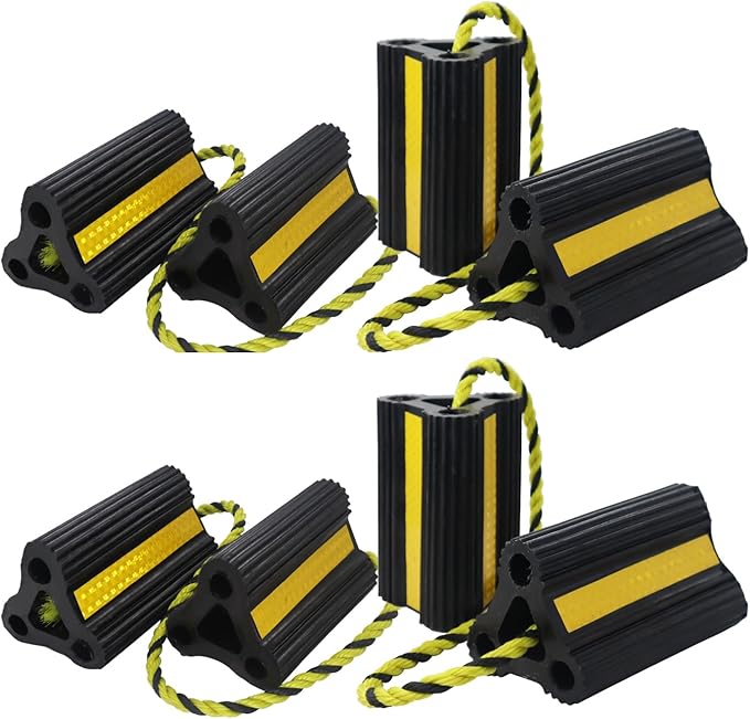 Rv Wheel Chocks for Trailers Camper Trucks and Small Aircraft Wheel Chock 4Pair8Pack Wheel Chocks Block with 3 Reflective Strips Versatile Heavy Duty Solid Rubber Wheel Immobilizers & Chocks