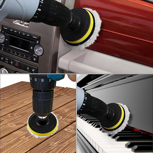 7 Piece 3 Inch Wool Buffing Pad, Drill Buffer Connecting M10 Drill Adapter, Buffing Pads, for Car Polishing and Waxing, Painting Tabletops, Old Leather Sofas, Tile Polishing