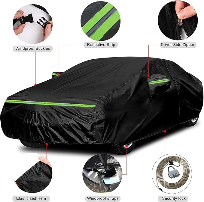 Waterproof Car Covers Replace for 1999-2023 Nissan Maxima, 6 Layers All Weather Custom-fit Car Cover with Zipper Door & Windproof Bands for Snow Rain Dust Hail Protection (Maxima)