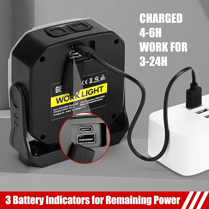 SUNPRO Magnetic Work Light Rechargeable, Portable FloodLight with Hook, Stepless Dimmable for Camping Car Repairing Emergency Job Site Lighting(2, Grey)