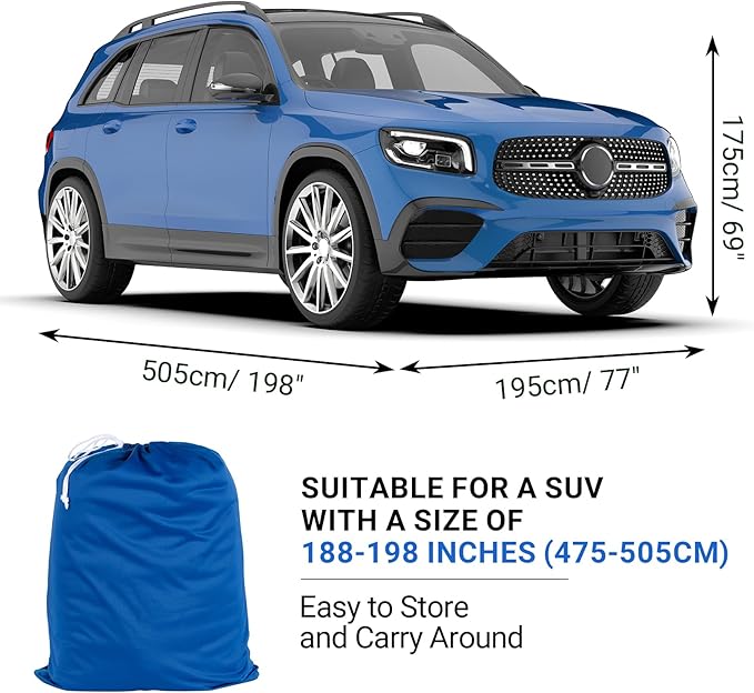 Favoto Indoor Car Cover Soft Stretch Dustproof SUV Cover for Automobiles Universal Fit 188-198 Inch Full Car Cover Breathable with Storage Bag Inside Protection Auto Vehicle Cover (Blue-Upgraded)