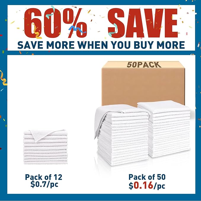 White Microfiber Towels- 50 Pack, Microfiber Cleaning Cloths Bulk, Microfiber Towels for Cars, Cleaning Rags (12x12 inches)