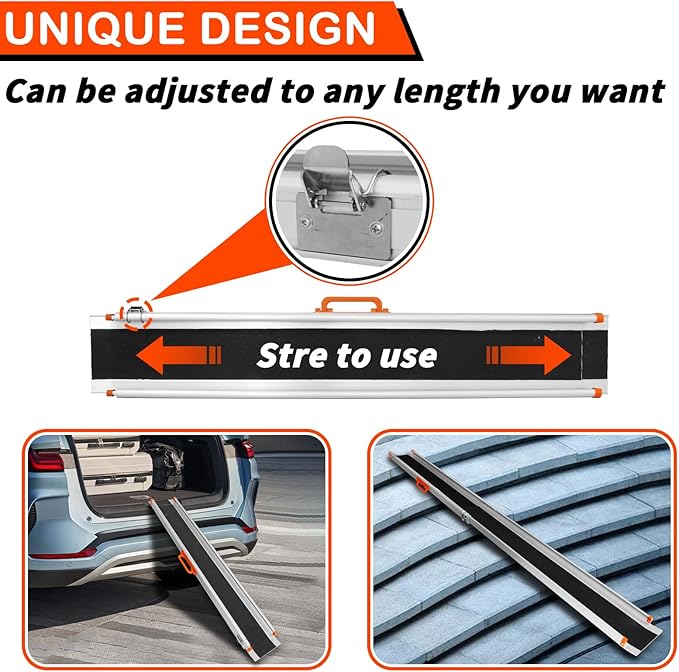 PENSUN Adjustable Aluminum Wheelchair Ramp, 4.5-8 FT Folding Non-Slip Aluminum Handicap Ramp, Non-Skid Portable Foldable Wheelchair Ramps for Home Steps, Stairs, Car, Curbs, Doorways