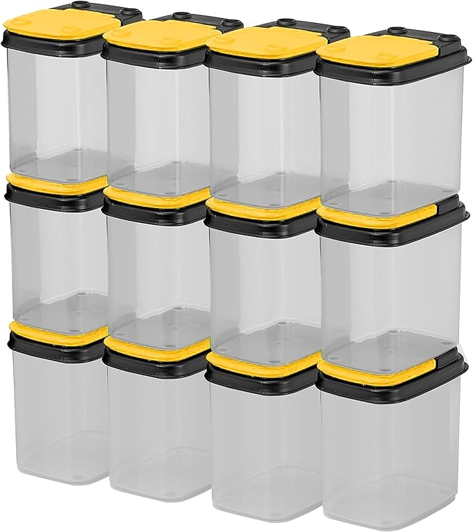 Buddeez Bits and Bolts Storage Containers - Storage Bins with Lids - Bulk Organizer for Workshop, Pantry, or Garage Supplies - 1 Quart 12 Pack