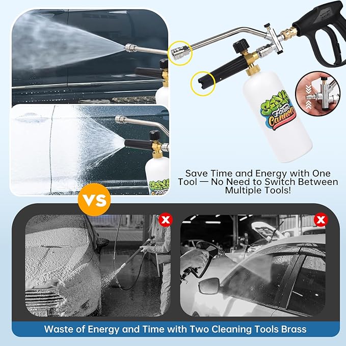 Foam Cannon for Pressure Washer Gun Kit with Dual Connector Accessory, Car Wash Foam Gun with 5 Pressure Washer Nozzle Tips 3/8'' Swivel Quick Connector and M22-14mm and M22-15 mm Fitting
