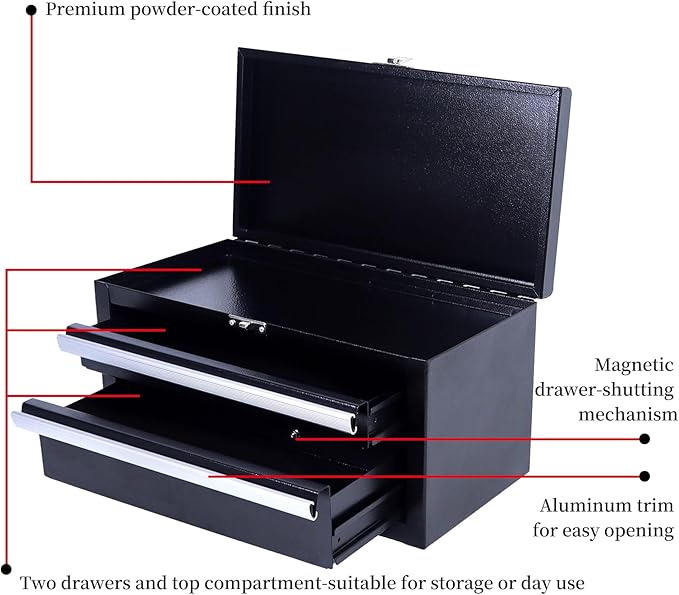 SUMERUZ Mini Tool Box with Drawers - Small Metal Tool Box, Micro Top Tool Chest for Tools Storage,Multi-Purpose Portable Storage Case Organizer (Black01)