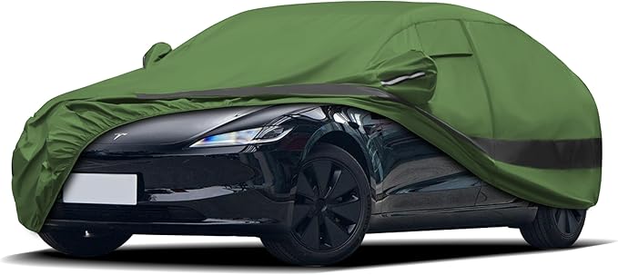 Heavy Duty Outdoor Car Cover Compatible with 2017-2026 Tesla Model 3,Waterproof All Weather for Automobiles, Outdoor Full Cover Rain Sun UV Protection with Zipper Cotton