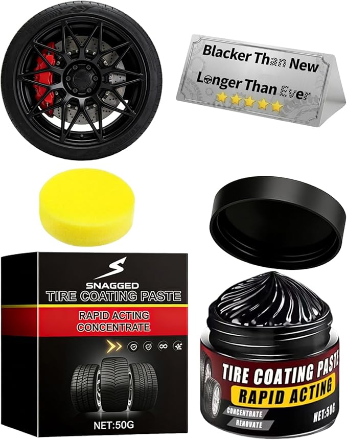Premium Tire Coating Trim Restorer Bring Back Original Deep Black Shine Rubber Plastic Car Polishing Balm Cream Wax Wheel Sponge Nourish Renewal Restores Care Gloss Interior Auto Cleaning(1pc)