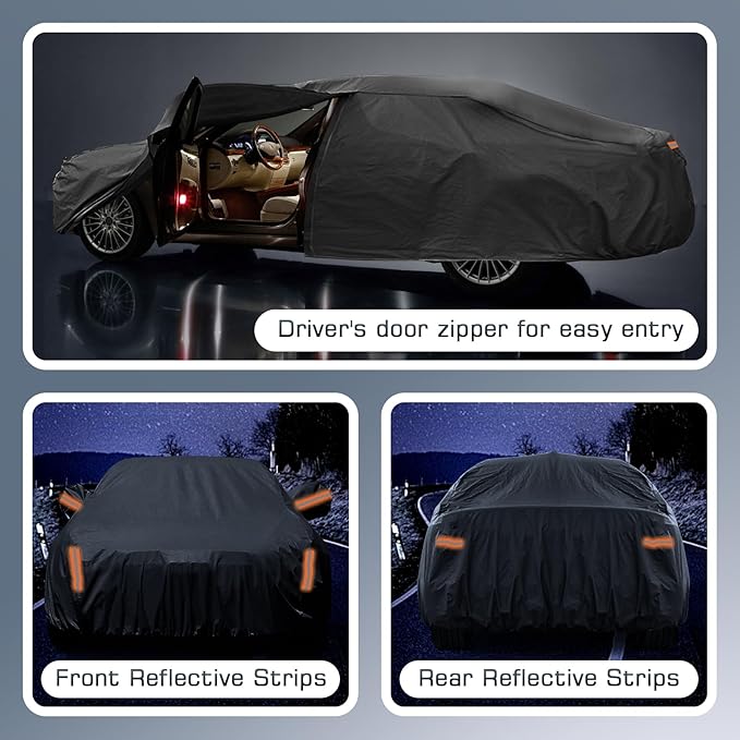 Waterproof Car Cover for 2011-2025 VW Jetta, All Weather Sedan Outdoor Sun UV Rain Dust Snow Wind Protection Cover for Automobiles with Zipper Door & Windproof Bands (Black)