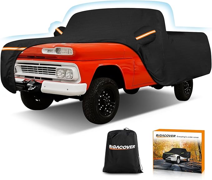 Car Cover for Chevrolet C10 C20 K10 K20 1960-1991, All Weather Waterproof 420D Oxford Cloth with Cotton Lining, Outdoor Car Cover with Windproof Straps, Heavy Duty Sun Rain Snow Protection