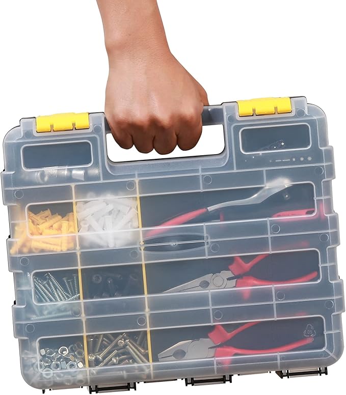 AIRTOON 2PCS Double Side Tool Organizer with Impact Resistant Polymer, Hardware Box Storage, Excellent for Screws,Nuts,Small Parts, 34-Compartment