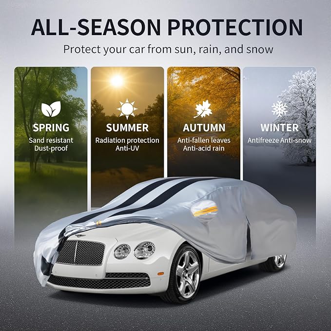 Multi-Layer Car Cover Custom Fit for Bentley Flying Spur(2013-2026), 100% Waterproof All Weather for Automobiles, Gift with Towel, Heavy Duty Car Covers for Rain Sun UV Protection with Door Zipper.