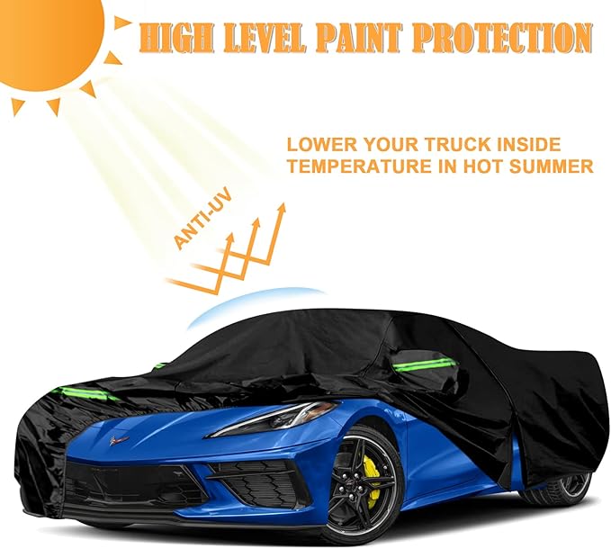 Waterproof Car Covers Replace for 2020–2025 Corvette C8, 6 Layers All Weather Custom-fit Car Cover with Zipper Door for Snow Rain Dust Hail Protection (C8)