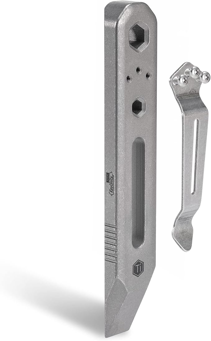 KeyUnity KR00 EDC Pocket Pry Bar Bit Bar Titanium Multitool with Pocket Clip