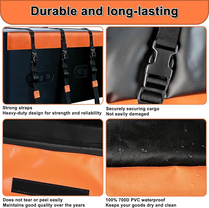 21 Cubic Car Roof Bag Heavy Duty, Waterproof Cargo Carrier Bag for All Cars with/Without Rack, Premium Car Roof Cargo Carrier with Anti-Slip Mat, 6 Door Hooks, Luggage Lock