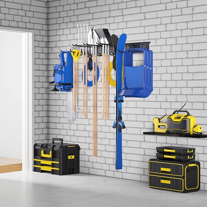 Garage Storage, Wall Mount Tool Storage Rack, 48 Inch Heavy-Duty Garage Organization Hook Set with Adjustable Rails, Tool Organizers and Storage Broom Holder Wall Mount, Gifts for Men