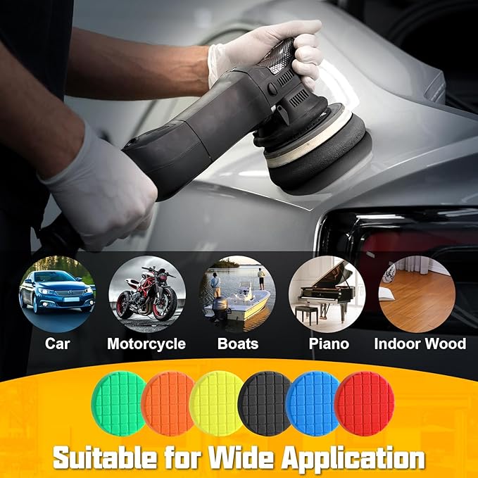 Buffing Pads, 3Pcs Polishing Pad for Car Polisher Boat Compounding, Polishing and Waxing (5 Inch Black T50)