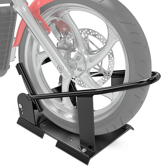 Nilight Motorcycle Wheel Chock 1800 lbs Capacity Wheel Cradle Holder Heavy-Duty Standard Steel Motorcycle Front Wheel Stand with 3 Adjustable Holes for 15"-21" Off-Road Motorcycles Black