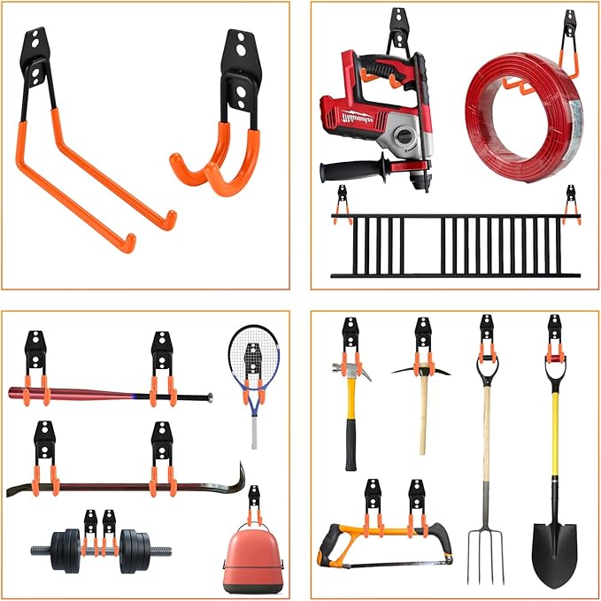 30 Pack Heavy Duty Steel Storage Hooks - Wall Mount Garage Hanger & Organizer for Bikes, Tools, Ladders, Bulk Items, Ropes and More