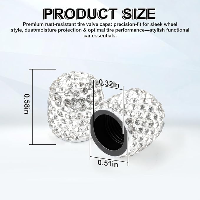 JUSTTOP 4 Pack Handmade Crystal Rhinestone Tire Valve Stem Caps, Wheel Tire Valve, Attractive Dustproof Bling Car Accessories, Universal for Cars, Trucks and Motorcycles-White