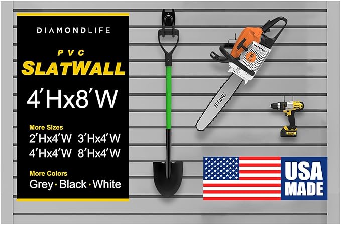 Heavy Duty 4x8 PVC Garage Slatwall Storage System (with Endcaps & Screws) - Modular Slat Wall Paneling for Garage Wall Organizer - Interlocking Slatwall Panels for Home & Commercial Use (Grey)