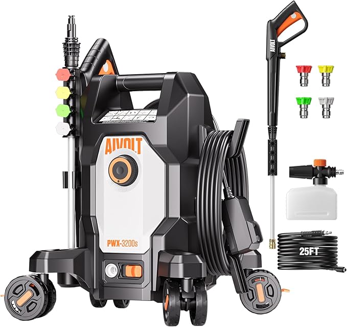 AIVOLT Pressure Washer, Power Washer with 4 Quick Connect Nozzles, High Pressure Cleaning Machine with Foam Cannon for Cars/Fences/Driveways/Patios/Home Cleaning
