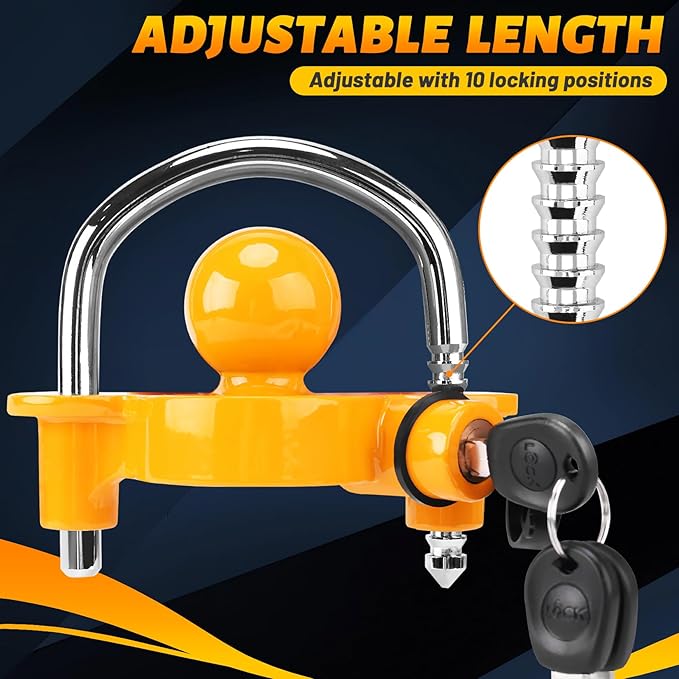 Turnart Trailer Hitch Lock Keyed Alike, Trailer Lock 2 Set, 4 Pack,Hitch Lock, Trailer Coupler Lock, Trailer Tongue Lock, Adjustable, Heavy-Duty Steel, Universal Size Fits 1-7/8", 2", 2-5/16" Couplers