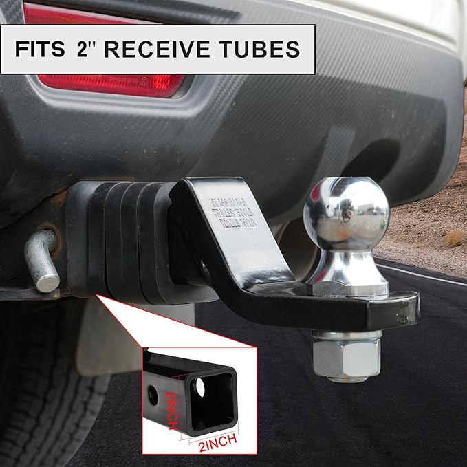 TOPSHINE Trailer Hitch Ball Mount with 2 in Ball & Hitch Pin, Heavy Duty Steel Fits 2 Inch Receiver, 7500lbs Capacity, 2-in Drop, 3pcs Hitch Receiver Silencer Pad Included, Black