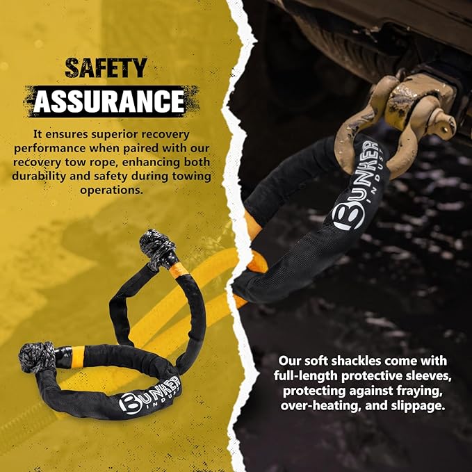 BUNKER INDUST 1.25"×20ft Kinetic Recovery Rope with 2 Soft Shackle Kit, 55000lbs Nylon Tow Rope Heavy Duty Snatch Strap Offroad Recovery Kit for 4x4 Jeep Truck ATV UTV SUV