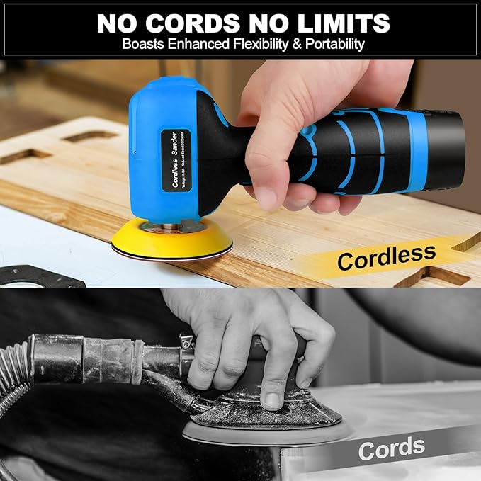 Cordless Sander, 3" Palm Sander with 16.8V 3.0Ah Li-ion Battery, 3500RPM Mini Polisher, 19 Accessories Sanders Tool for Sanding/Polishing/Waxing/Cleaning