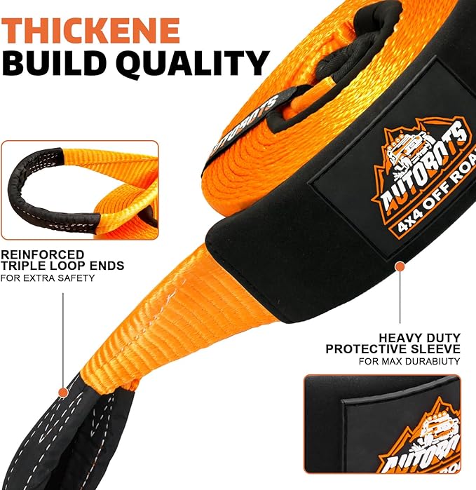 AUTOBOTS Tow Strap Heavy Duty 3" x 30 ft (35,000 lbs) with Shackle Hooks Winch Recovery Rope Towing Strap Offroad Recovery Kit for Jeep Truck Vehicle
