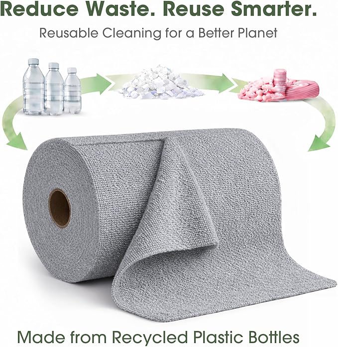 Microfiber Cleaning Cloth Roll - 100 Pack Tear Away Microfiber Paper Towels, Reusable, Washable, Scratch-Free, Kitchen Towels for Car, Home, Kitchen, Glass, Dishes(Cloud Gray)