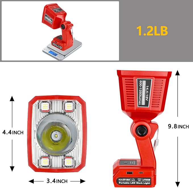 Taingwei 18V LED Flashlight for Milwaukee M18 18v Battery, 18W LED Work Light,LED Battery Light, Flood Light for Camping, Car Repairing, Emergency and Job Site Lighting（Batteries Not Included）