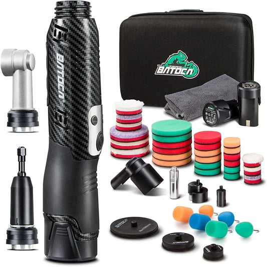 BATOCA S6 Mini Cordless Polisher for Car Detailing, 2x2.0Ah Batteries, 0mm Rotary Buffer & 12mm Dual Action Polisher 1-3 Inch, 2 Different Speeds Heads Systems, 4.2k-21k, 1-5k RPM Carbon Style